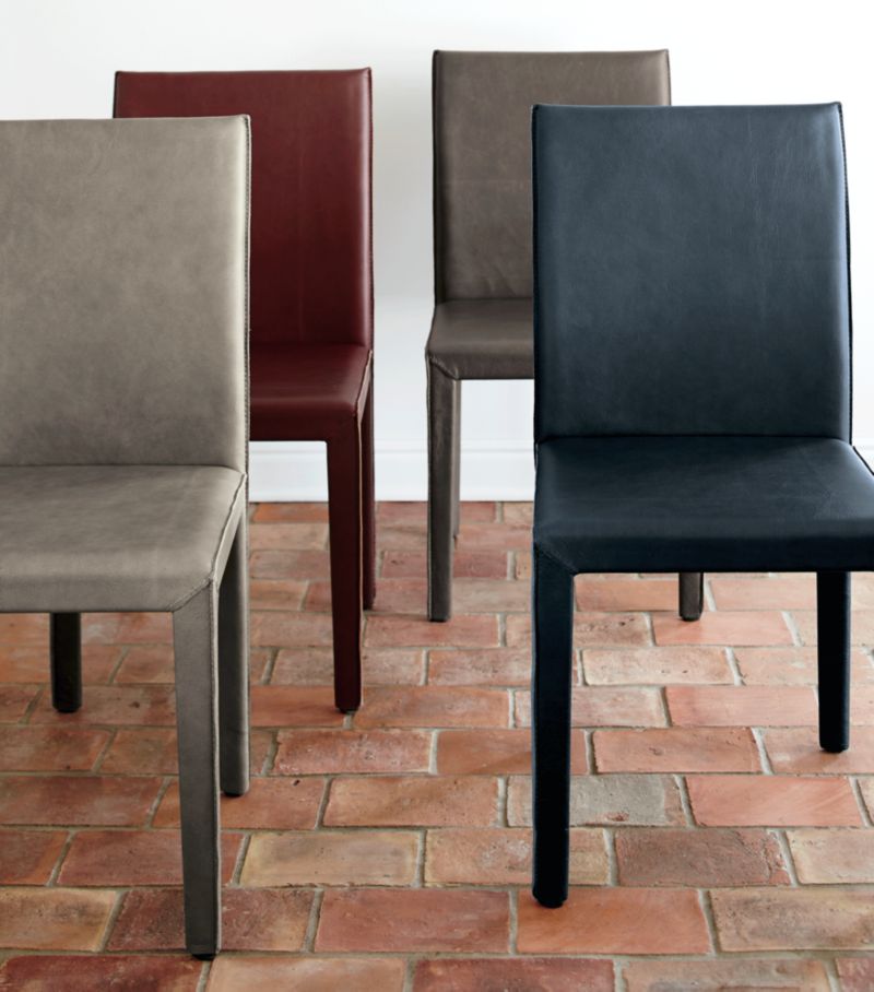 Crate and Barrel Folio Top Grain Leather Dining Chair Dark Grey