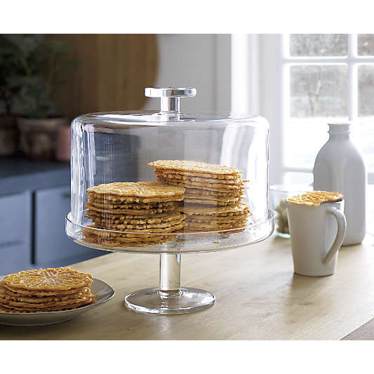 Footed Glass Pedestal Cake Stand with Dome