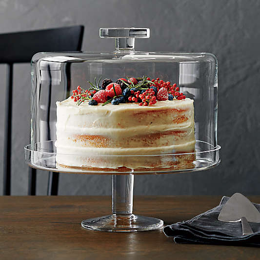 Footed Glass Pedestal Cake Stand with Dome