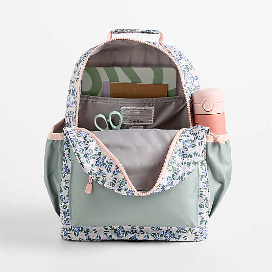 Forest Floral Green Large Kids Backpack with Side Pockets