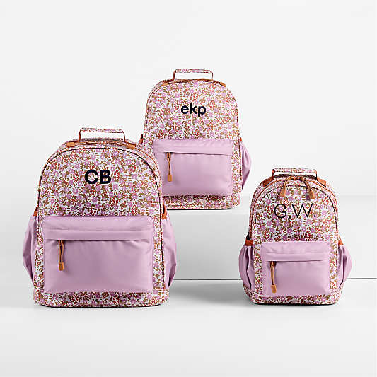 Forest Floral Lilac Purple Small Kids Backpack with Side Pockets