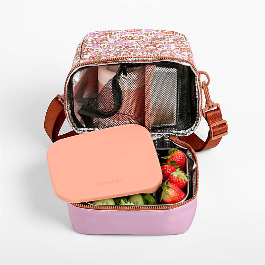 Forest Floral Lilac Purple Dual Compartment Soft Insulated Kids Lunch Box