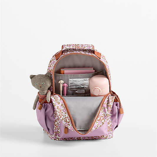 Forest Floral Lilac Purple Small Kids Backpack with Side Pockets