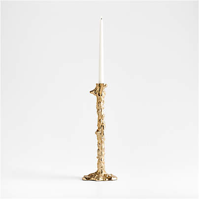 Foundry Large Melted Gold Metal Taper Candle Holder 17"