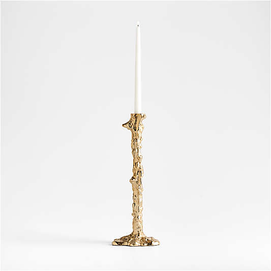 Foundry Large Melted Gold Metal Taper Candle Holder 17"