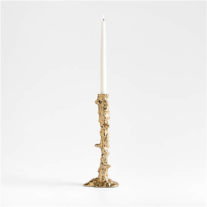 Foundry Small Melted Gold Metal Taper Candle Holder 14"