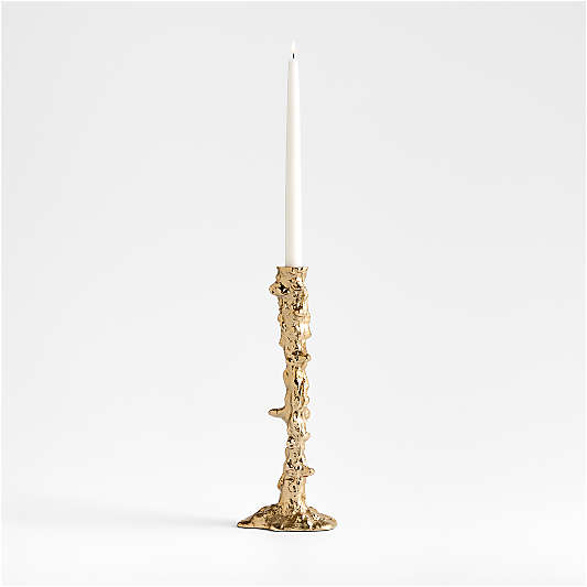 Foundry Small Melted Gold Metal Taper Candle Holder 14"