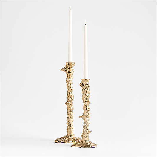 Foundry Melted Gold Metal Taper Candle Holders