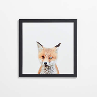 Baby Fox Black Wood Framed Wall Art Print