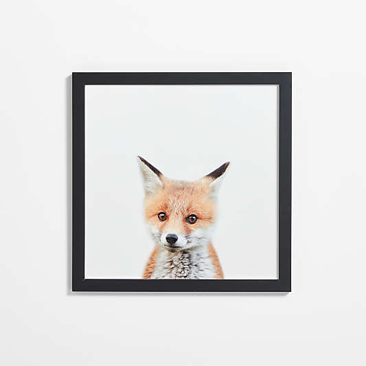 Baby Fox Black Wood Framed Wall Art Print