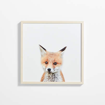Baby Fox Maple Wood Framed Wall Art Print
