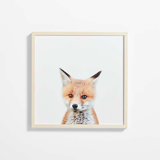 Baby Fox Maple Wood Framed Wall Art Print