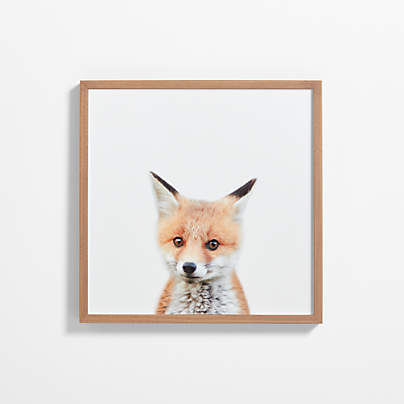 Baby Fox Walnut Wood Framed Wall Art Print