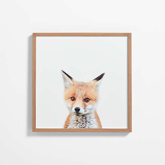 Baby Fox Walnut Wood Framed Wall Art Print