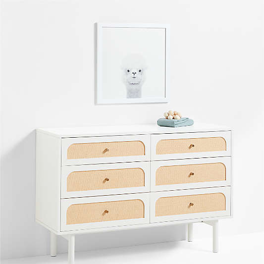 Baby Alpaca White Wood Framed Wall Art Print