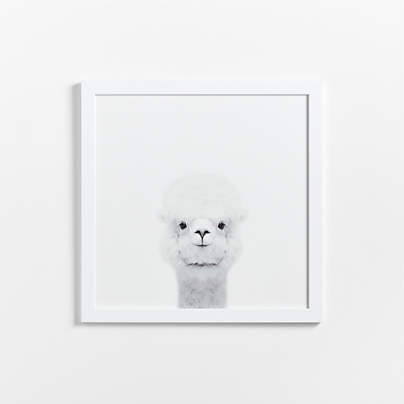 Baby Alpaca White Wood Framed Wall Art Print