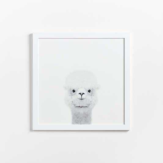 Baby Alpaca White Wood Framed Wall Art Print