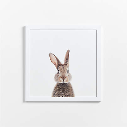 Baby Bunny White Wood Framed Wall Art Print