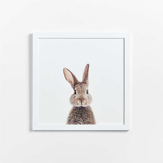 Baby Bunny White Wood Framed Wall Art Print