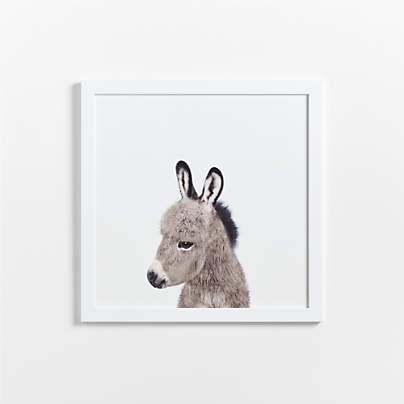 Baby Donkey White Wood Framed Wall Art Print