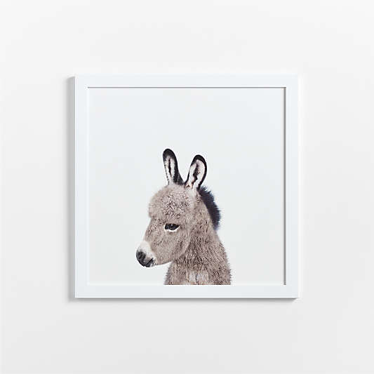 Baby Donkey White Wood Framed Wall Art Print