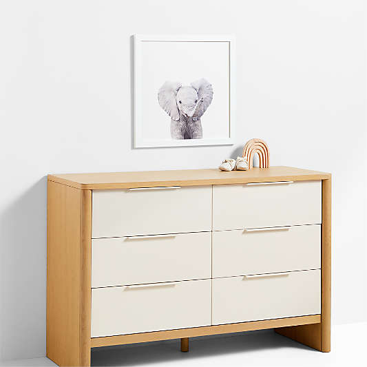 Baby Elephant White Wood Framed Wall Art Print