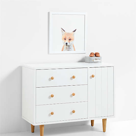 Baby Fox White Wood Framed Wall Art Print