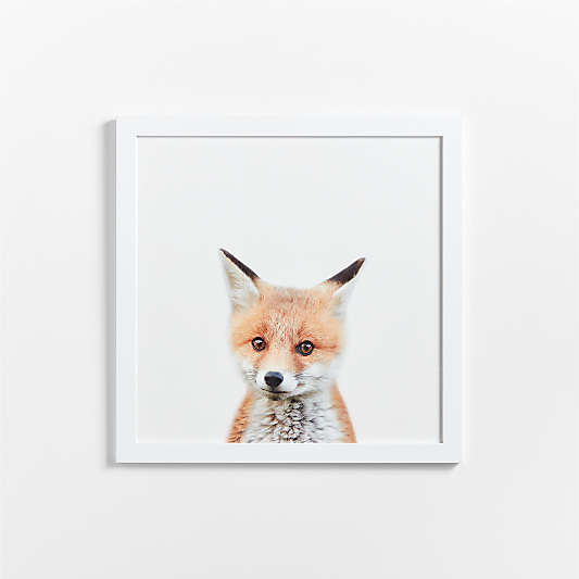 Baby Fox White Wood Framed Wall Art Print