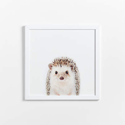 Baby Hedgehog White Wood Framed Wall Art Print