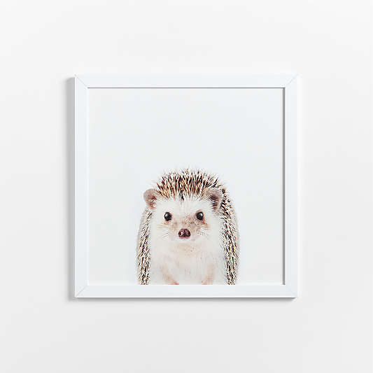 Baby Hedgehog White Wood Framed Wall Art Print