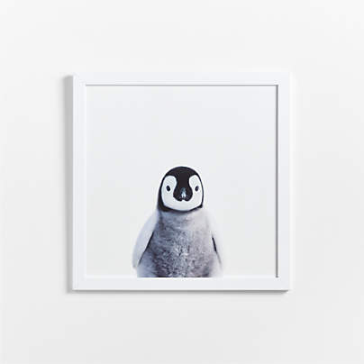 Baby Penguin White Wood Framed Wall Art Print