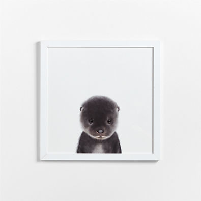 View Baby Sea Otter White Wood Framed Wall Art Print details
