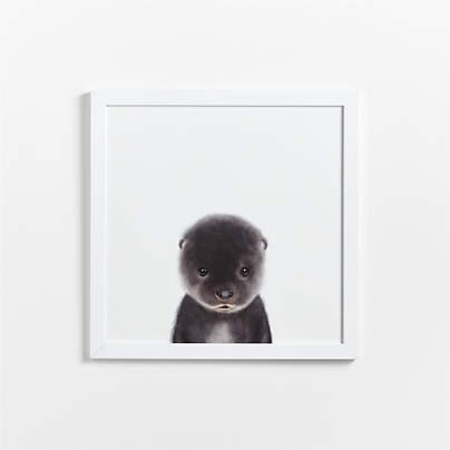 Baby Sea Otter White Wood Framed Wall Art Print