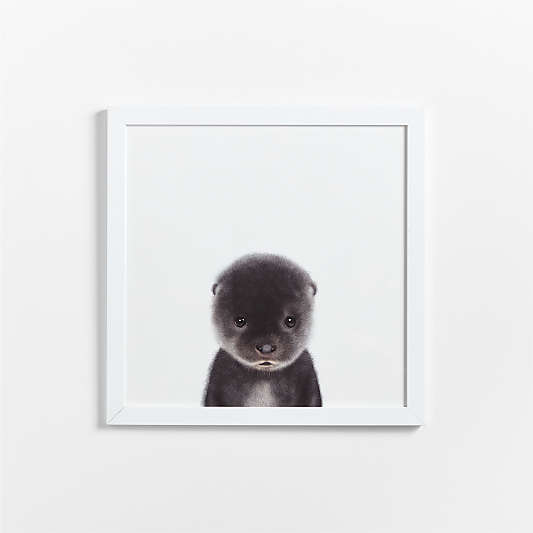 Baby Sea Otter White Wood Framed Wall Art Print