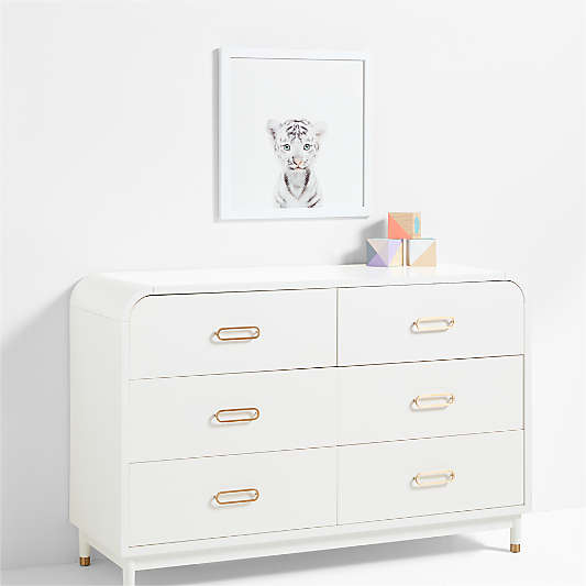 Baby White Tiger White Wood Framed Wall Art Print