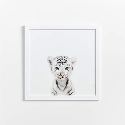 Baby White Tiger White Wood Framed Wall Art Print