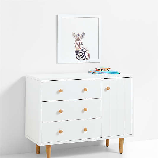 Baby Zebra White Wood Framed Wall Art Print