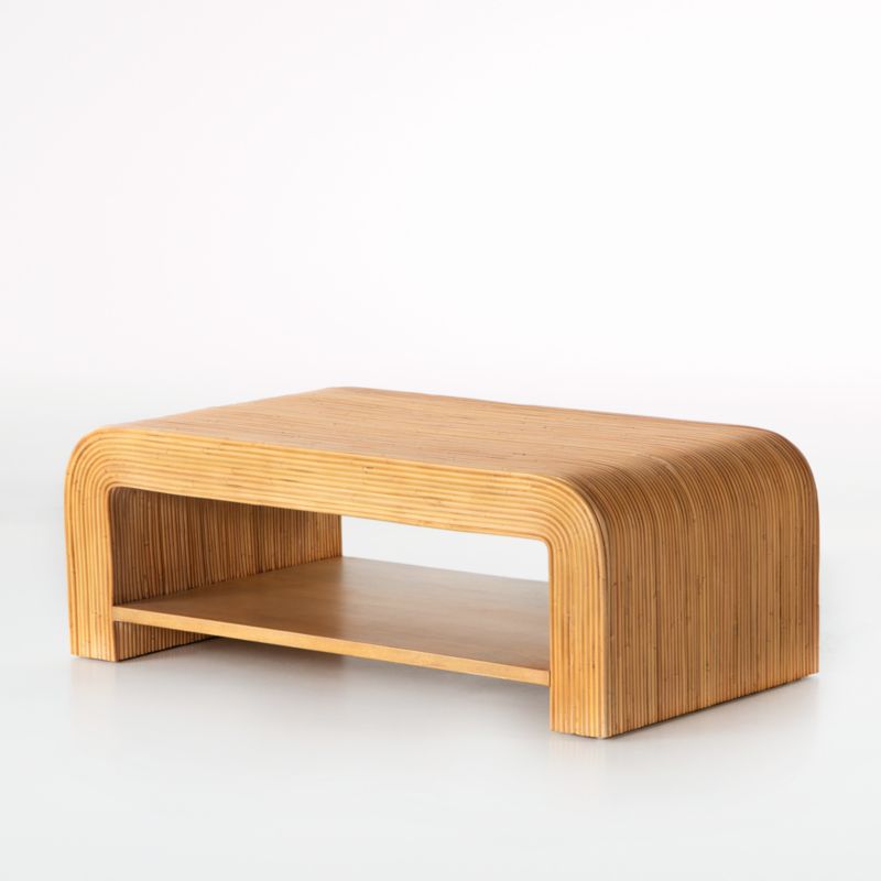 Frannie Honey Rattan 45" Rectangular Coffee Table with Shelf