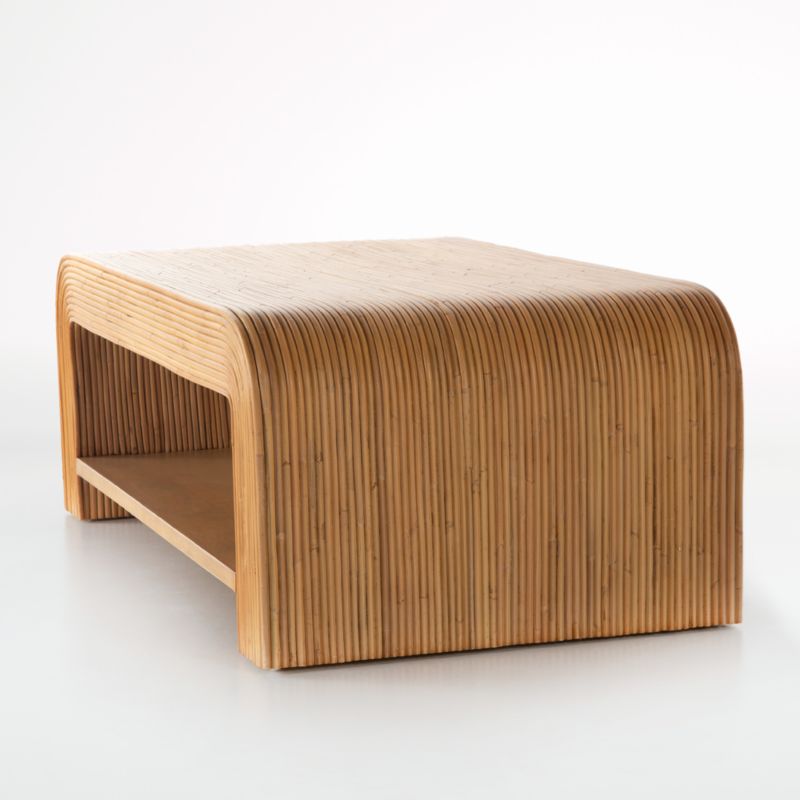 Frannie Honey Rattan 45" Rectangular Coffee Table with Shelf