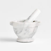 French Kitchen White Marble Mortar and Pestle Molcajete Bowl Grinder + Reviews | Crate & Barrel