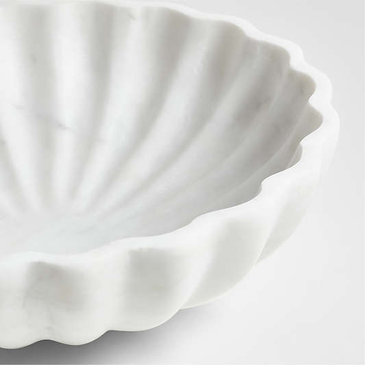 French Kitchen Marble White Scalloped Serving Bowl