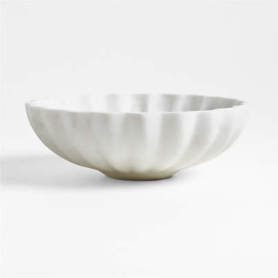 French Kitchen Marble White Scalloped Serving Bowl