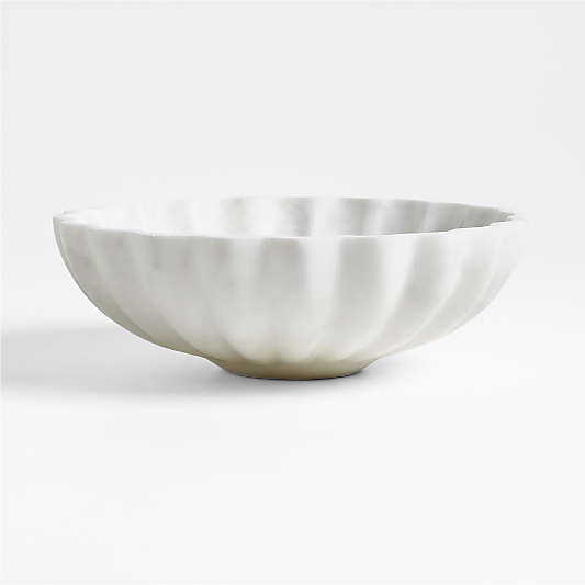 French Kitchen Marble White Scalloped Serving Bowl