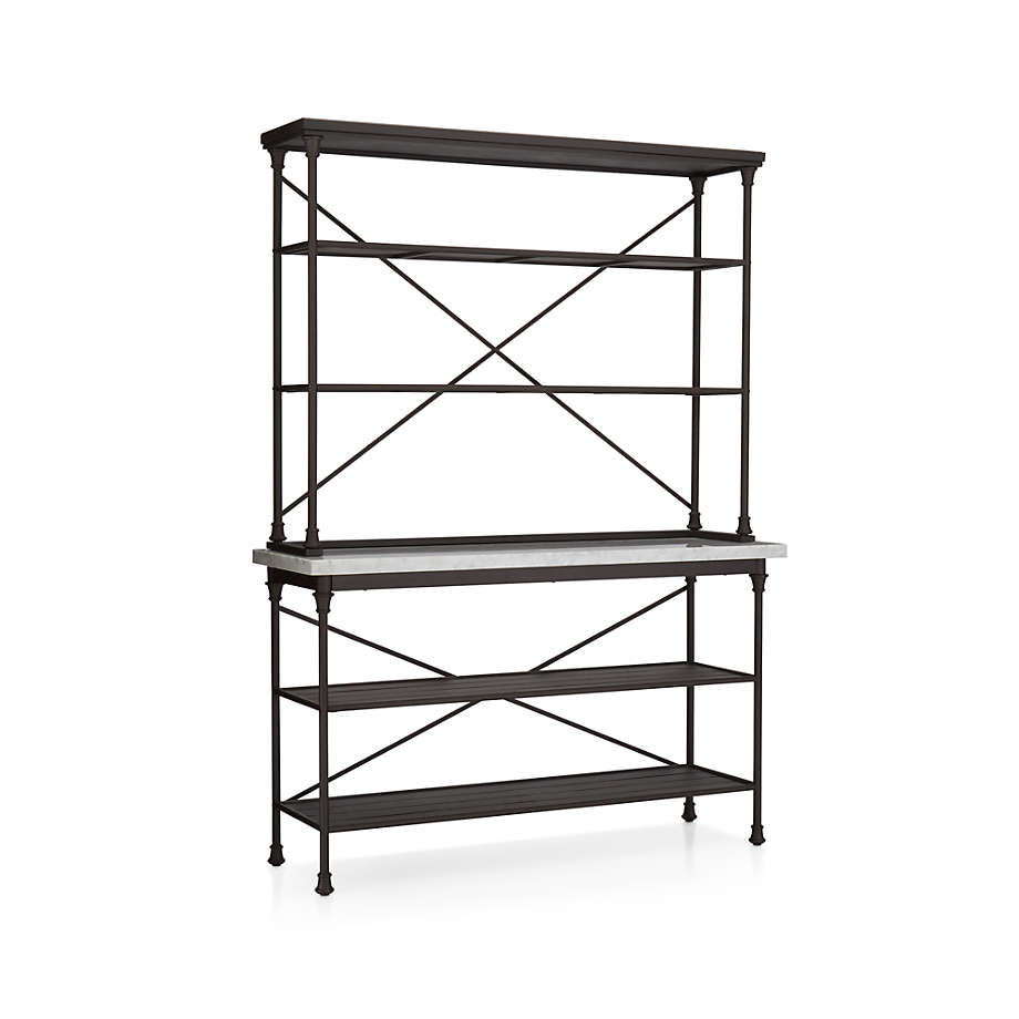 French Kitchen White Marble Bakers Rack with Hutch Reviews