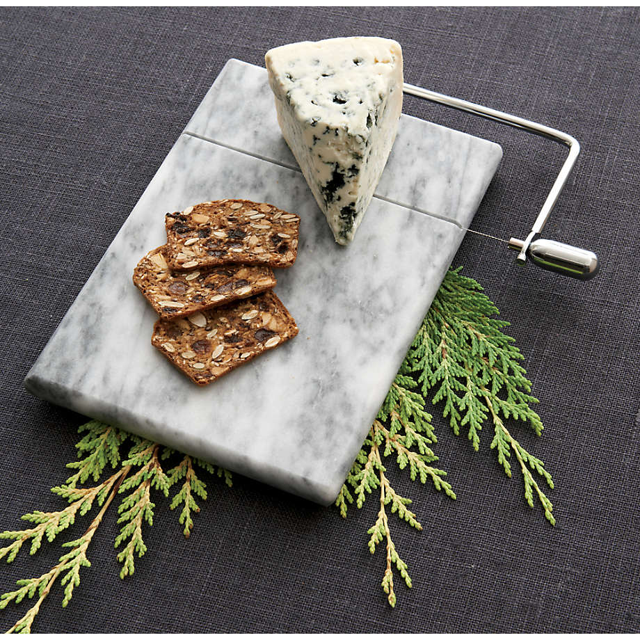 French Kitchen White Marble Cheese Board Platter with Slicer + Reviews | Crate & Barrel