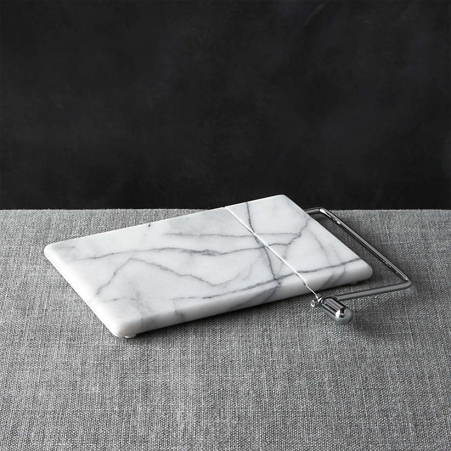French Kitchen White Marble Cheese Board Platter with Slicer + Reviews ...