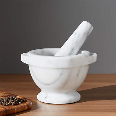 French Kitchen White Marble Mortar and Pestle Molcajete Bowl
