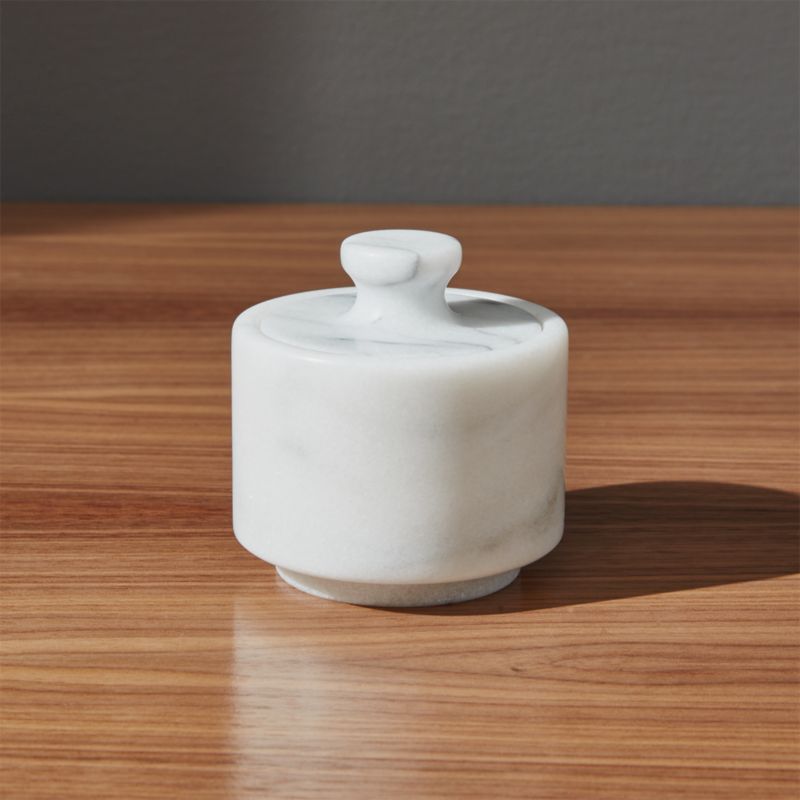 French Kitchen White Marble Salt Cellar with Lid + Reviews | Crate & Barrel