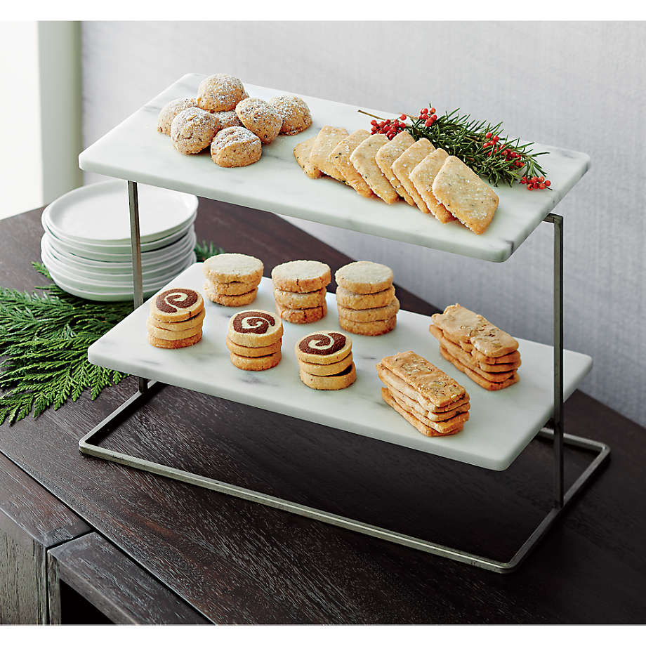 French Kitchen White Marble 2-Tier Server Cupcake Stand + Reviews | Crate & Barrel