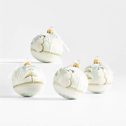 Frosty Winter Scene Glass Christmas Tree Ornament, Set of 4